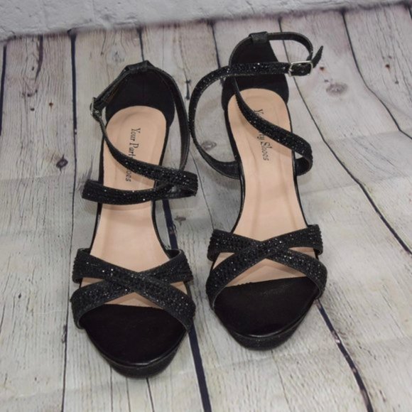 🆕 Black Glitter Open Toe Wedges, Size 9 - Picture 7 of 13